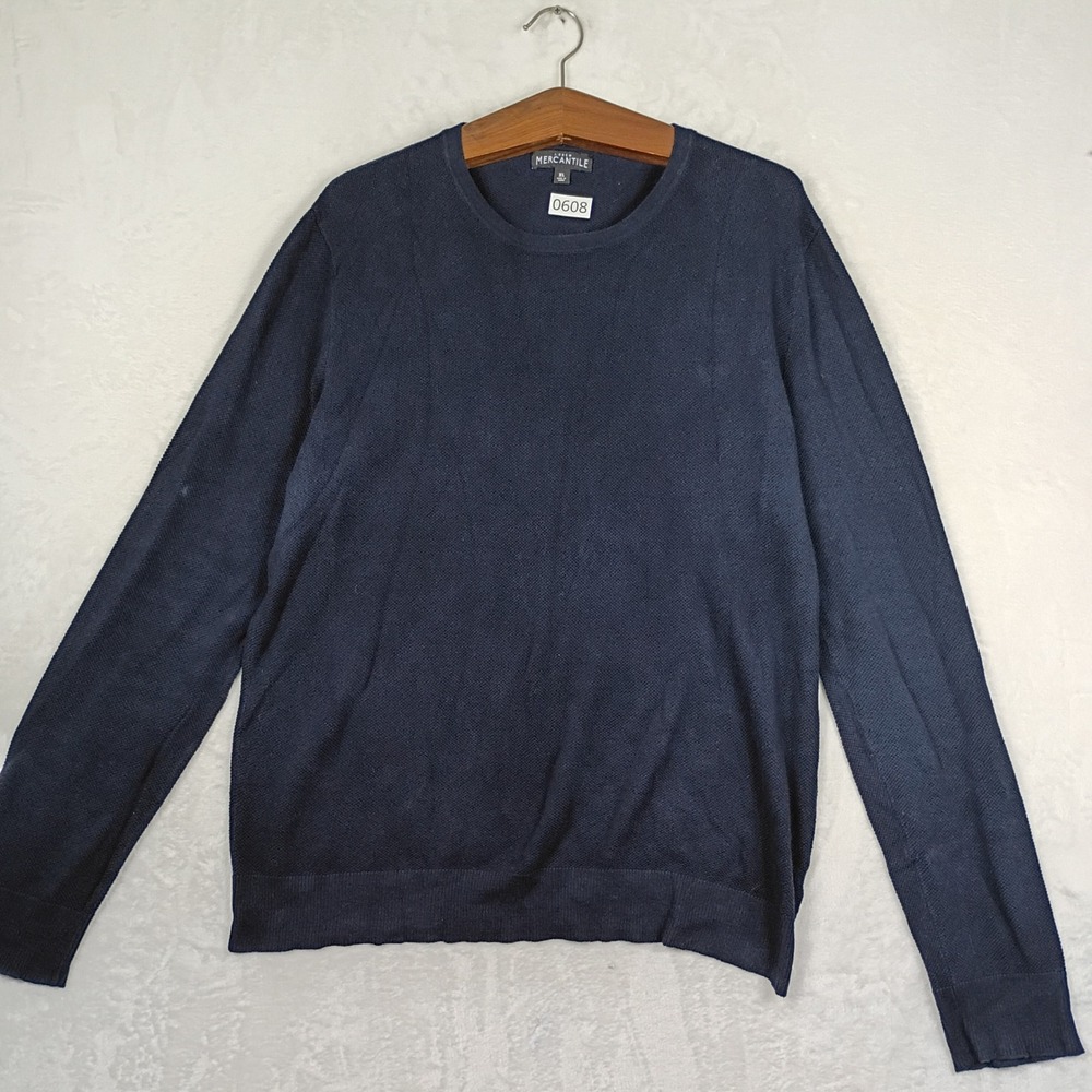 J.Crew Mercantile Sweater Mens XL Navy Blue Cotton Knit Crew Neck Classic Basic